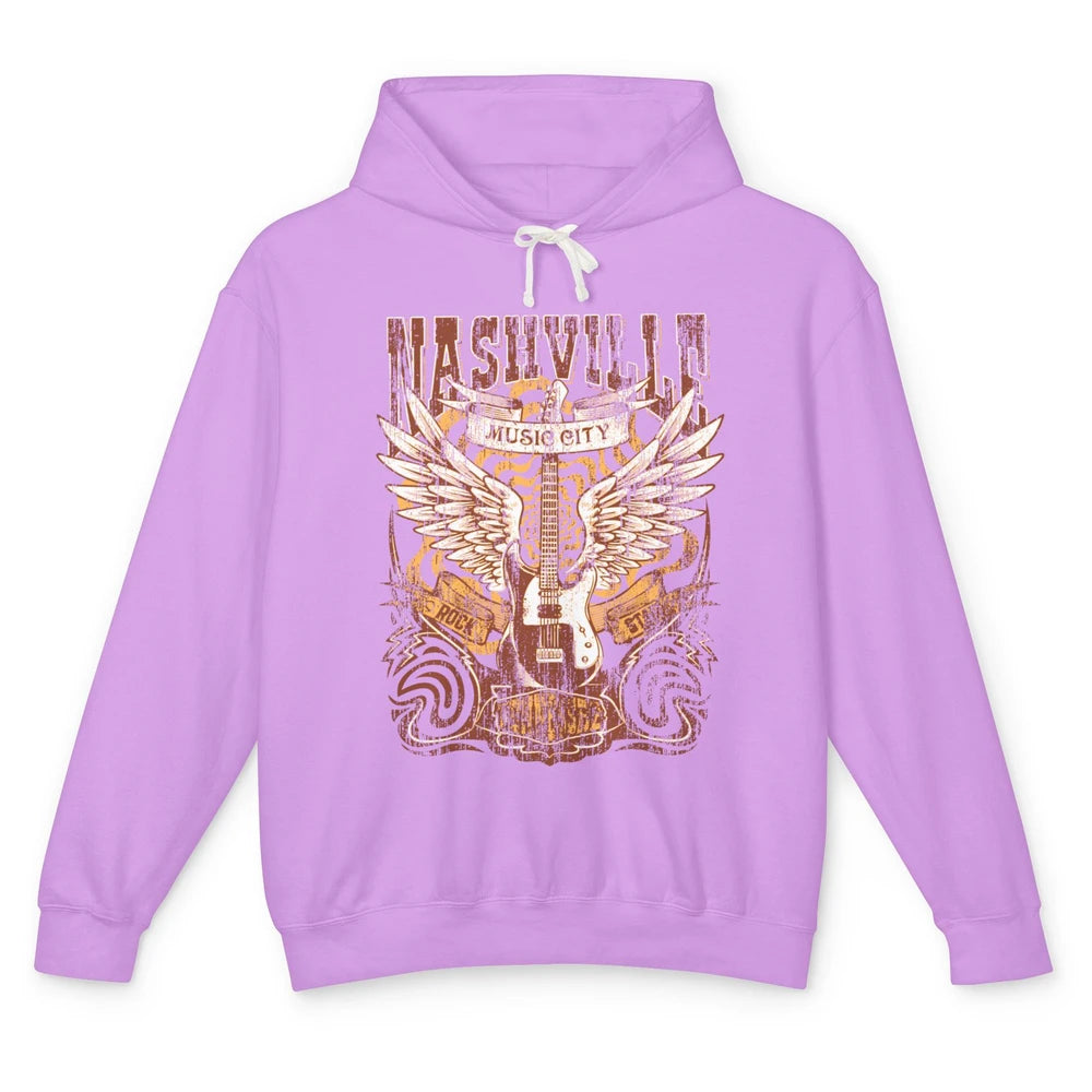 Retro Guitar Nashville Music City Western Country Music Unisex Lightweight Hoodie