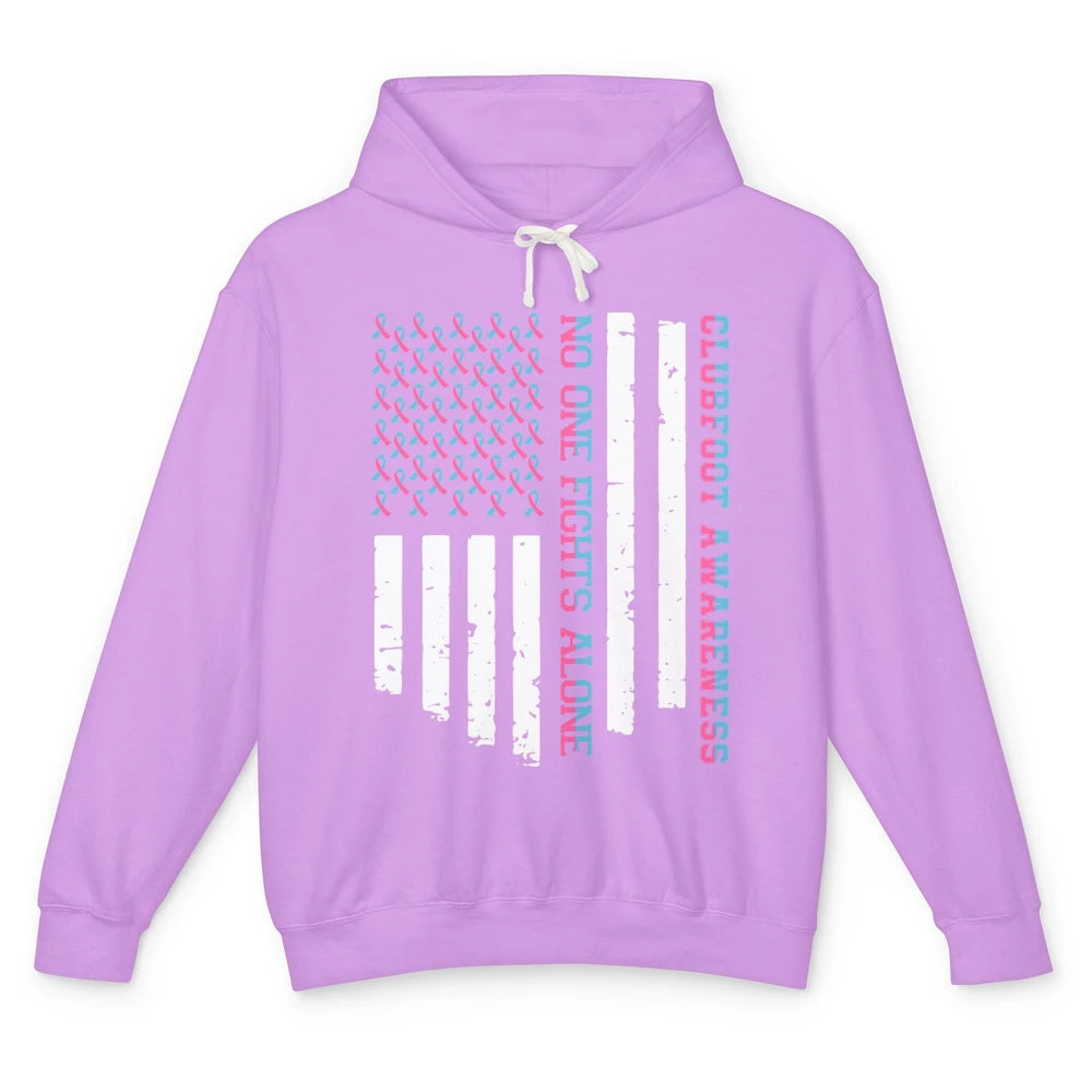 Retro Clubfoot Awareness Ribbon No One Fight Alone US Flag Unisex Lightweight Hoodie