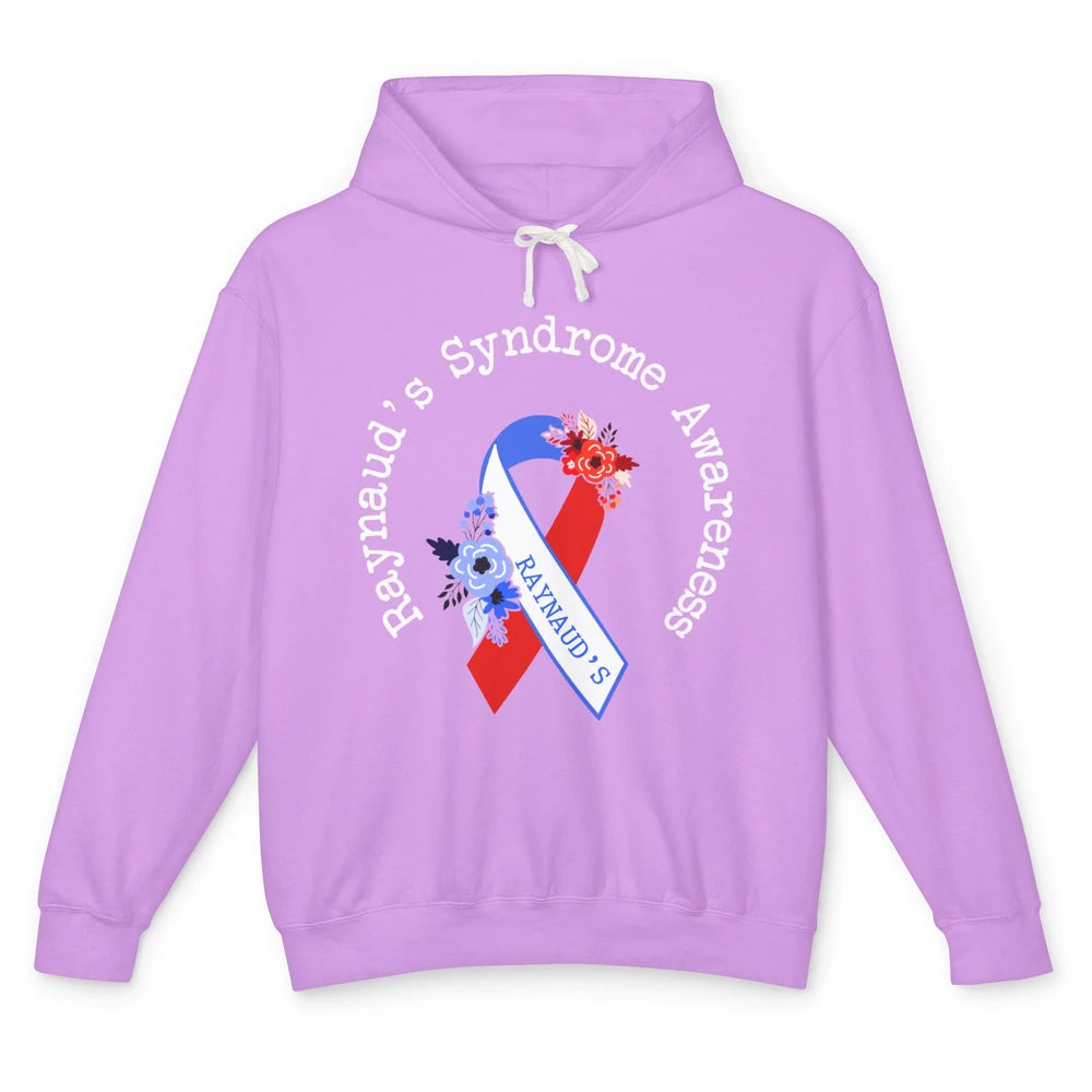 Raynaud's Syndrome Awareness Support Floral Red Blue Ribbon Unisex Lightweight Hoodie