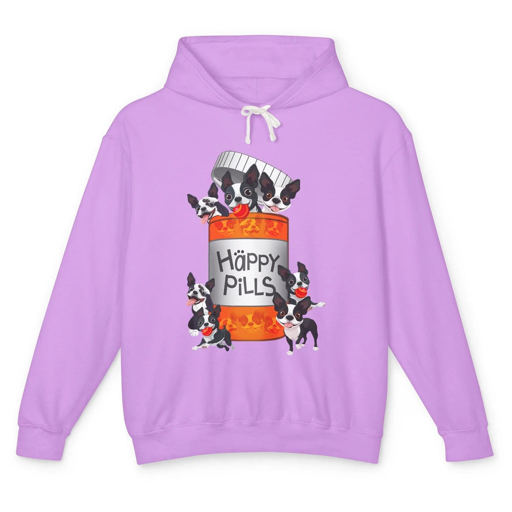 Funny Boston Terrier Happy Pills Cute Dog Pet Positive Vibe Unisex Lightweight Hoodie