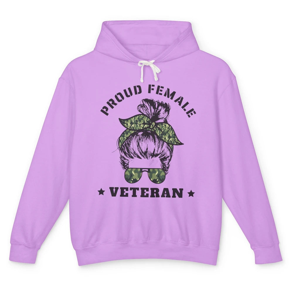 Proud Female Messy Camo Bun Army Mom Military Veterans Day Unisex Lightweight Hoodie