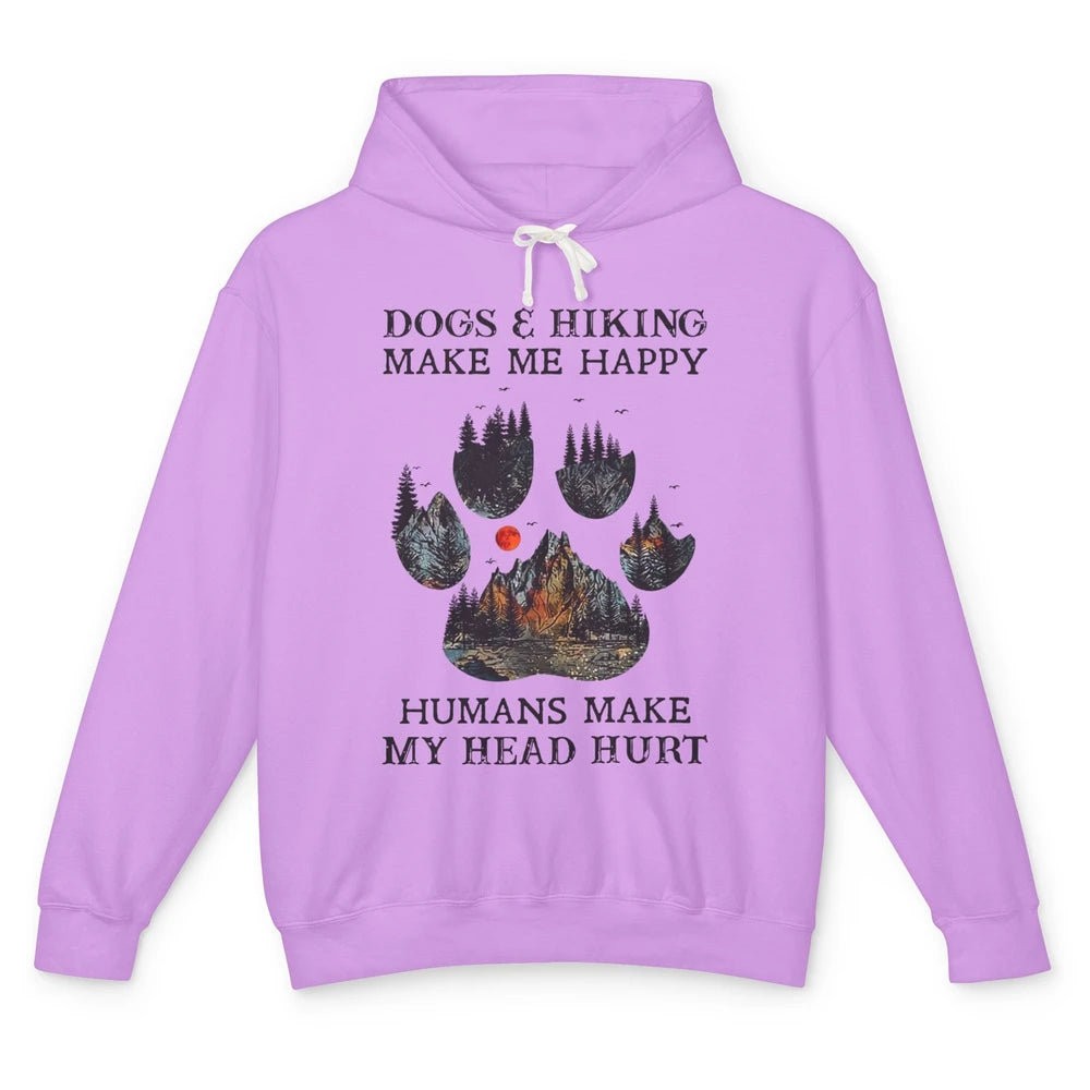 Retro Mountain Dogs & Hiking Make Me Happy Dogs Paws Camping Unisex Lightweight Hoodie