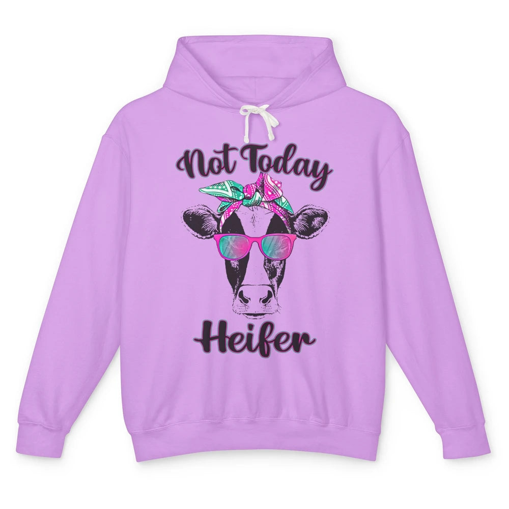 Not Today Heifer Funny Cow With Glasses Bandana Heifer Lover Unisex Lightweight Hoodie