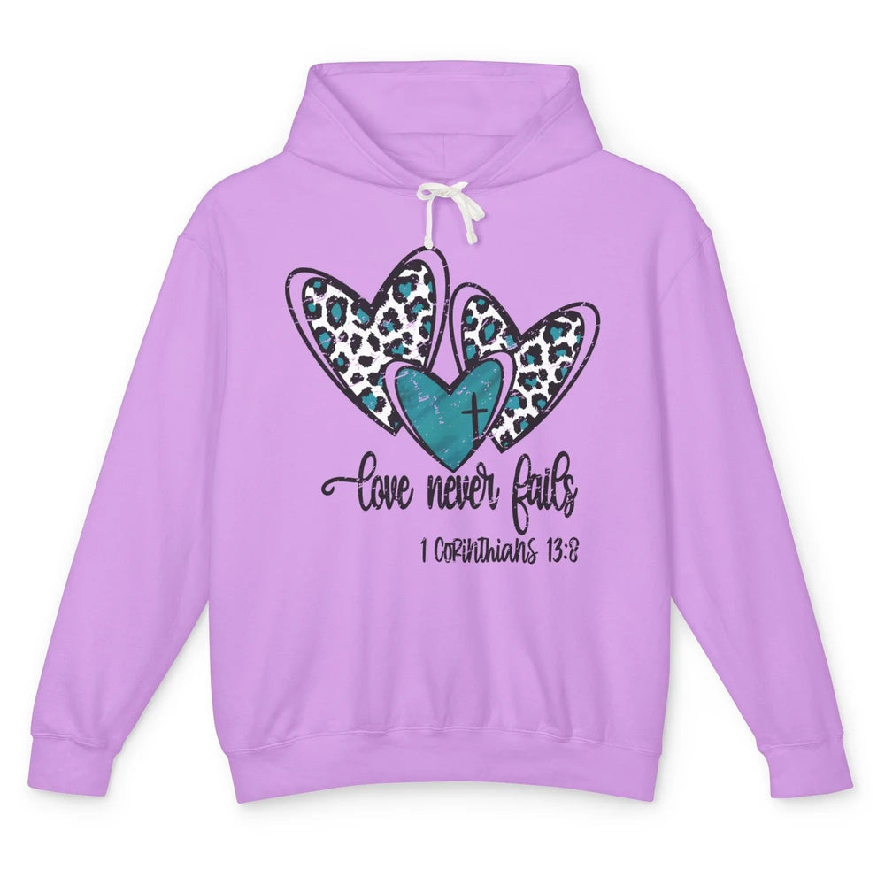 Love Never Fails Christian Religious Jesus Faith Bible Verse Unisex Lightweight Hoodie