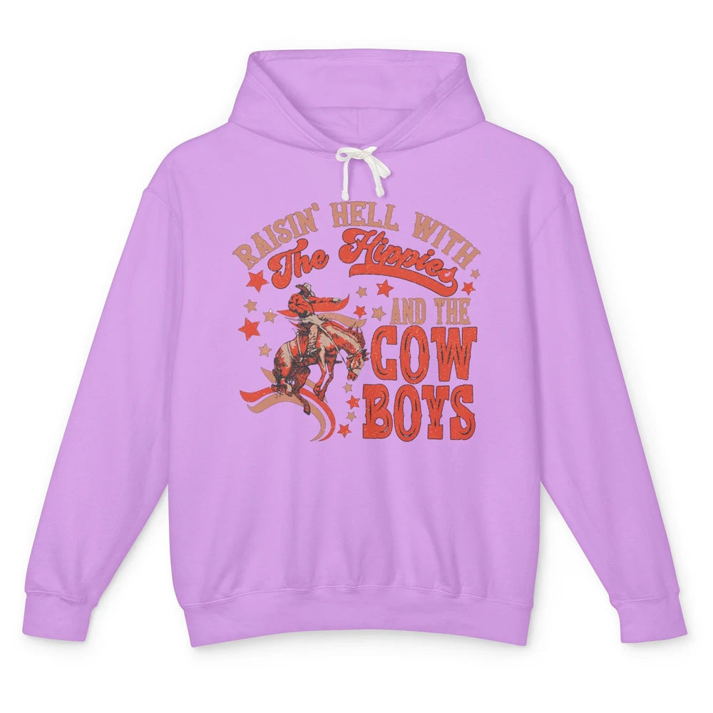 Retro Cowboy Horsing Rasing Hell With Hippie Western Country Unisex Lightweight Hoodie