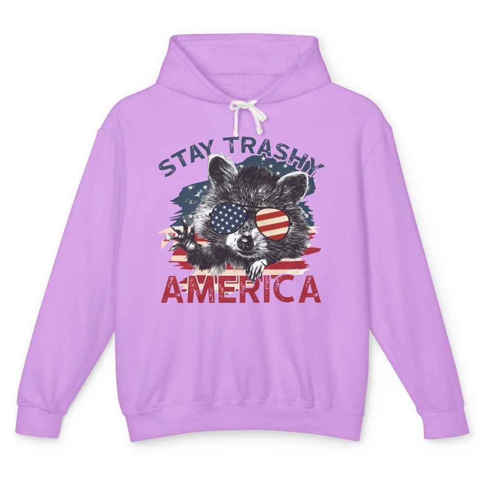 Raccoon US Flag Glasses Stay Trashy America Patriot Racoon Unisex Lightweight Hoodie