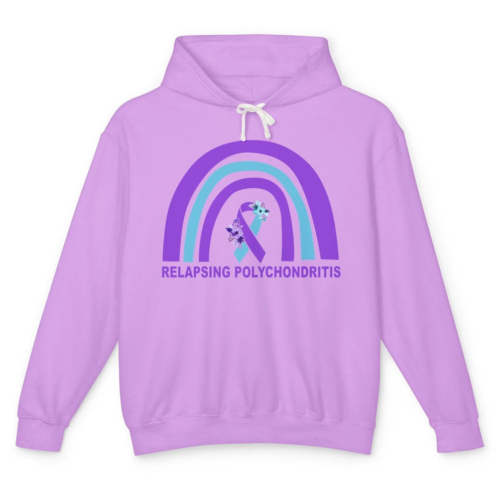 Relapsing Polychondritis Awareness Floral Blue Purple Ribbon Unisex Lightweight Hoodie