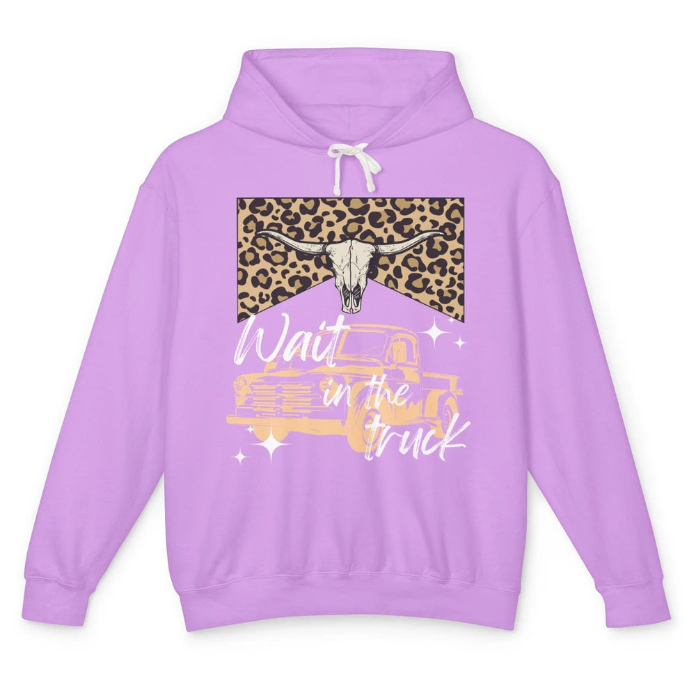 Retro Leopard Bull Skull Wait In The Truck Western Country Unisex Lightweight Hoodie