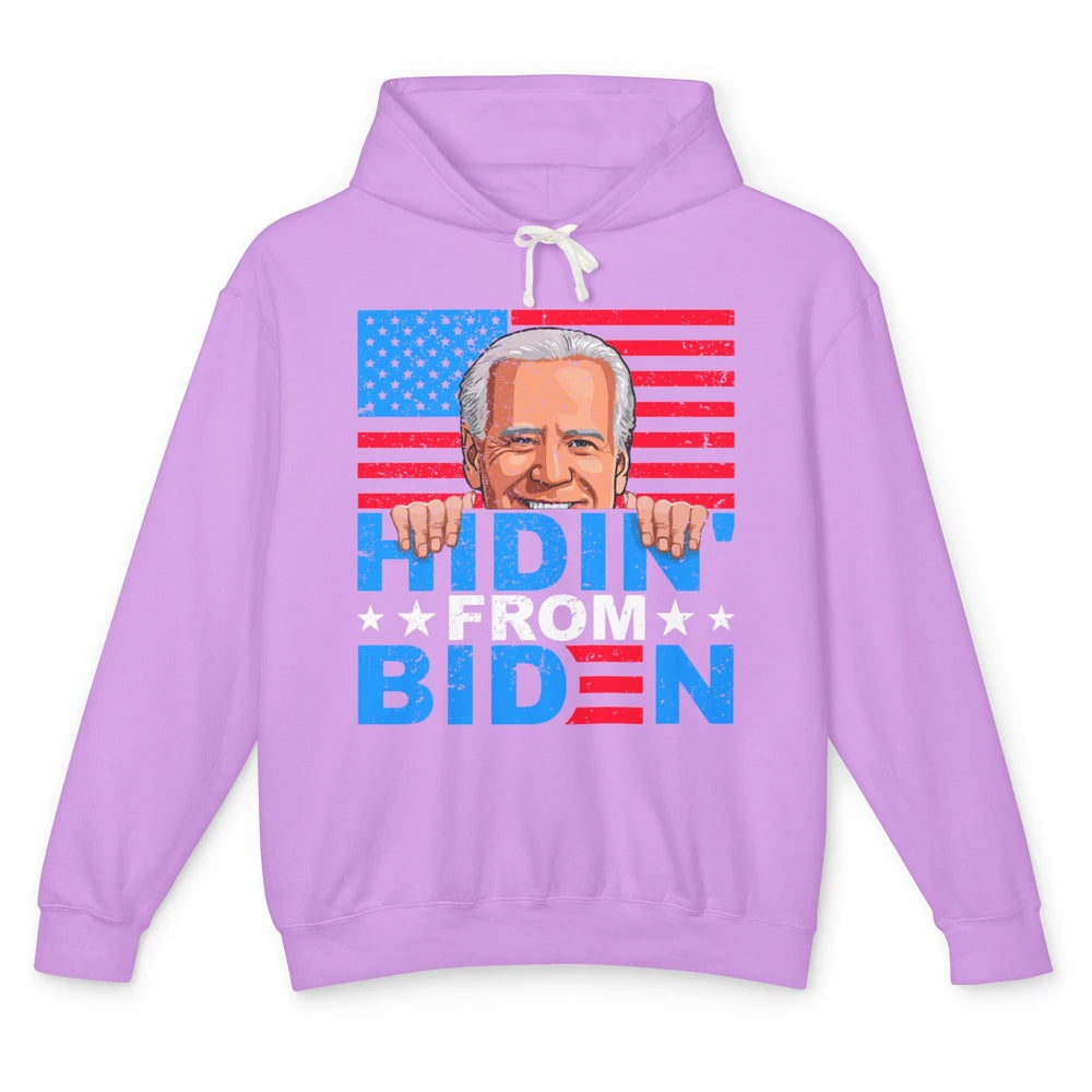 Retro Funny Joe Biden Hiding From Biden Anti Liberal US Flag Unisex Lightweight Hoodie