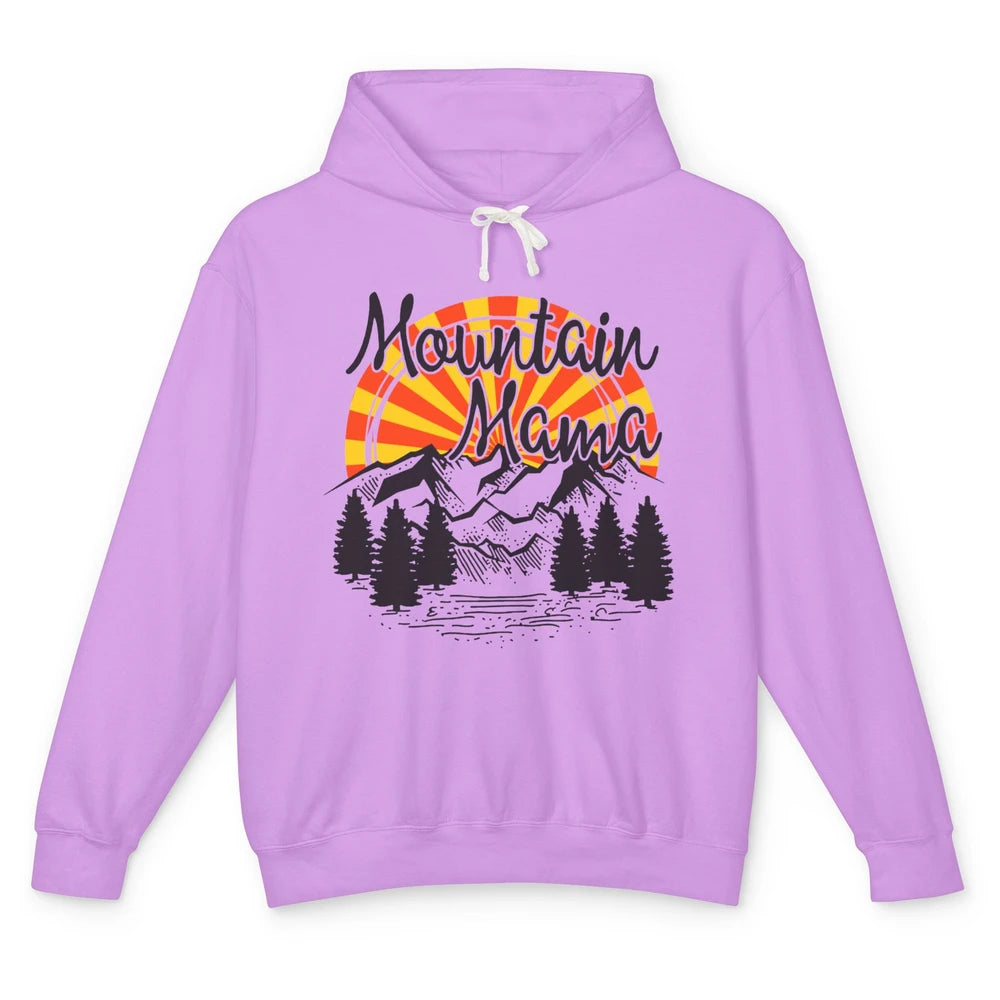 Retro Rainbow Sunset Mountain Mama Hiking Mom Climbing Unisex Lightweight Hoodie