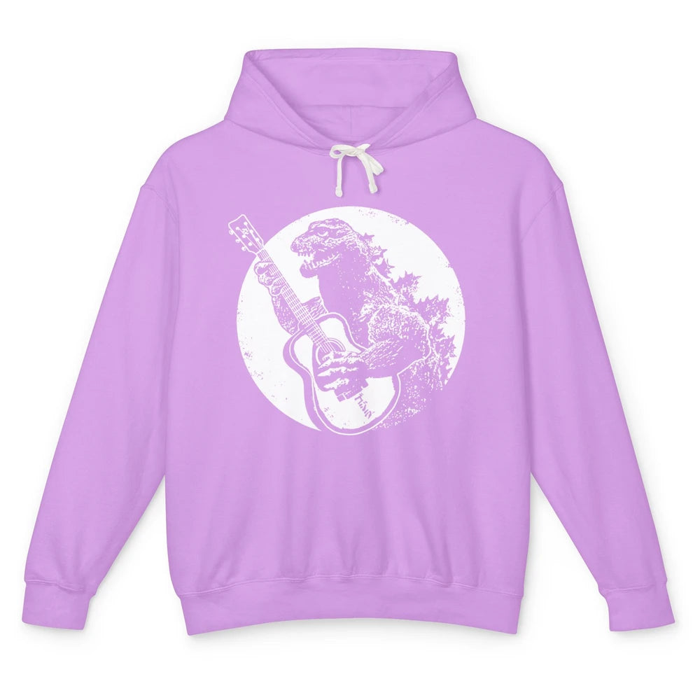 Retro Dinosaur Playing Bass Guitar T-Rex Guitarist Musician Unisex Lightweight Hoodie
