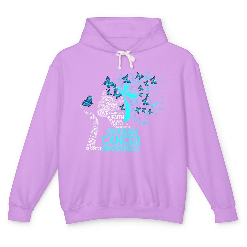 Ovarian Cancer Awareness Hope Love Cure Teal Ribbon Unisex Lightweight Hoodie