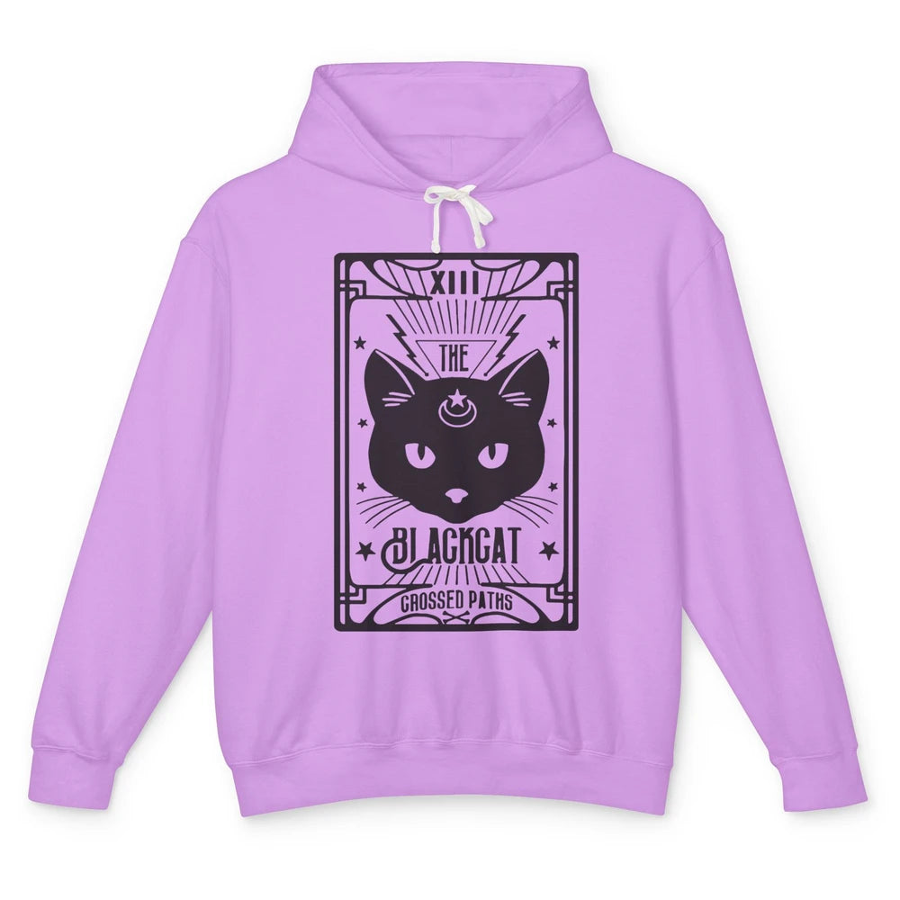 Retro Halloween Black Cat Crossed Path Tarot Card Witchcraft Unisex Lightweight Hoodie