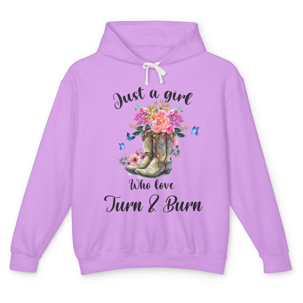 Retro Flower Country Cowgirl Just A Girl Love Turn And Burn Unisex Lightweight Hoodie