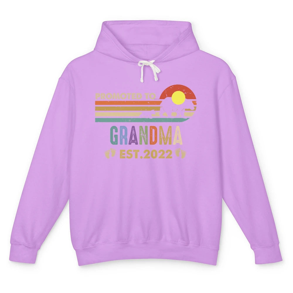 Retro Bear Sunset Promoted To Grandma Est 2022 Pregnancy Unisex Lightweight Hoodie