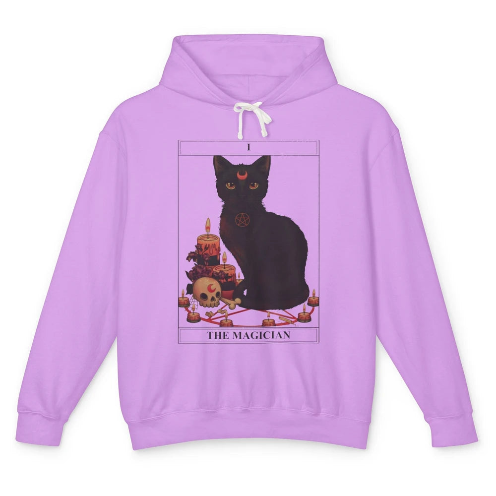 Retro Halloween Gothic Cat The Magician Tarot Witchcraft Unisex Lightweight Hoodie