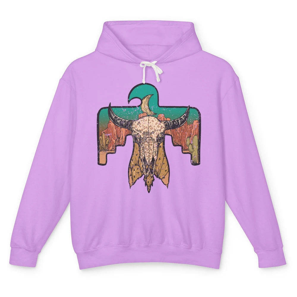 Retro Boho Bull Skull Desert Cactus Eagle Western Country Unisex Lightweight Hoodie