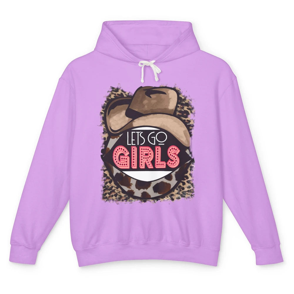 Retro Leopard Cowboy Hat Let's Go Girls Western Cowgirls Unisex Lightweight Hoodie
