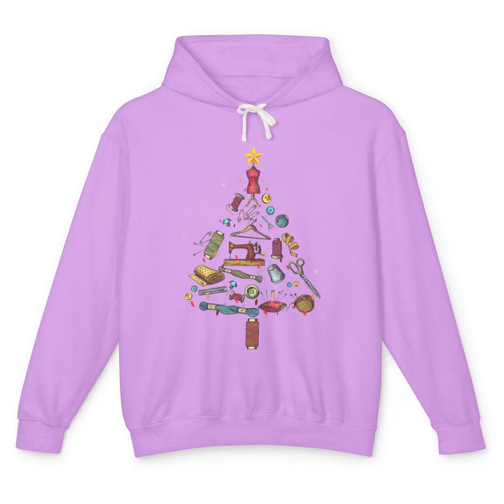 Merry Christmas Sewing Yarn Quilting Xmas Tree Sew Machine Unisex Lightweight Hoodie