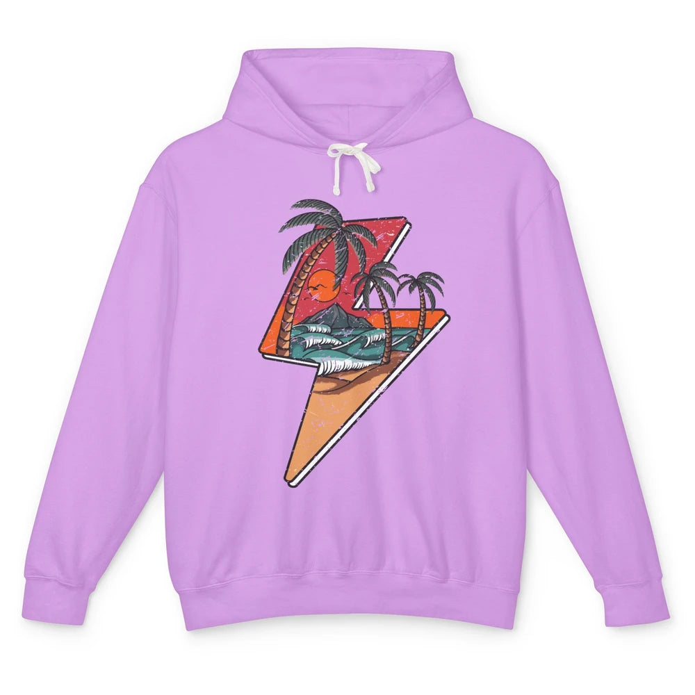 Retro Palms Beach Sunset Lightning Bolt Summer Paradise Unisex Lightweight Hoodie