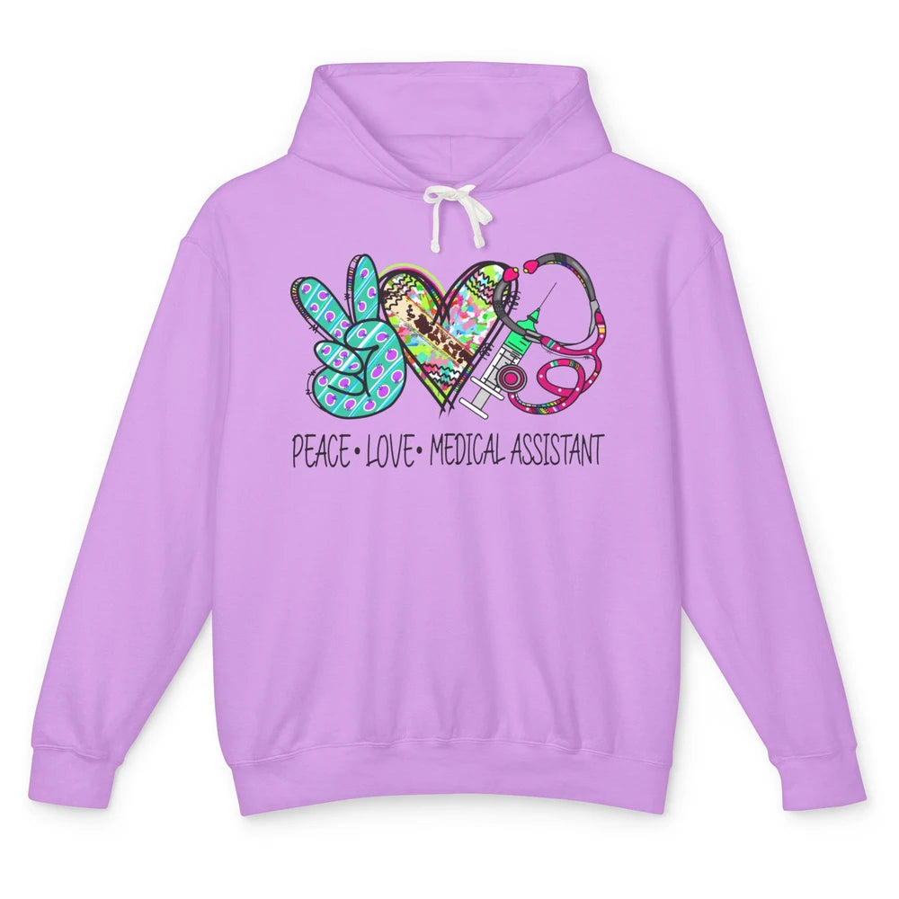 Peace Love Medical Assistant Leopard Stethoscope Nurse Life Unisex Lightweight Hoodie