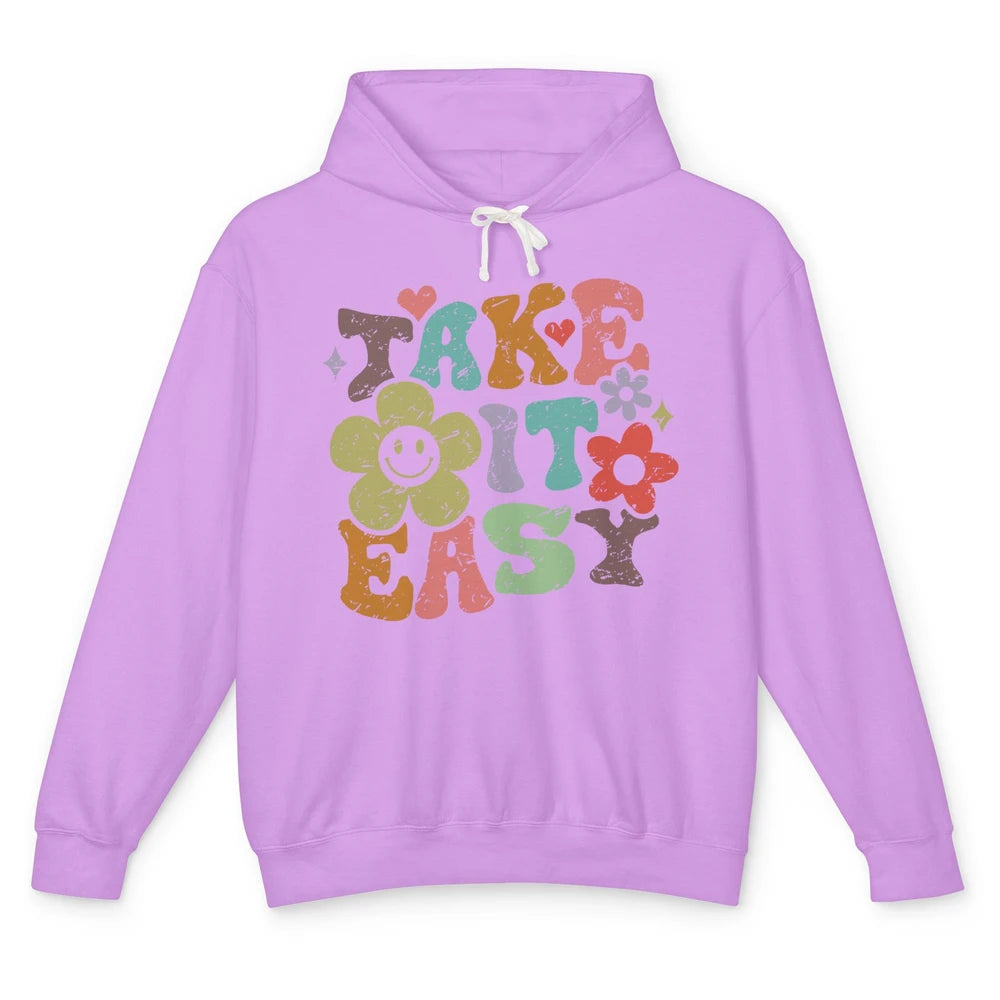 Retro Flower Take It Easy Hippie Motivational Inspirational Unisex Lightweight Hoodie