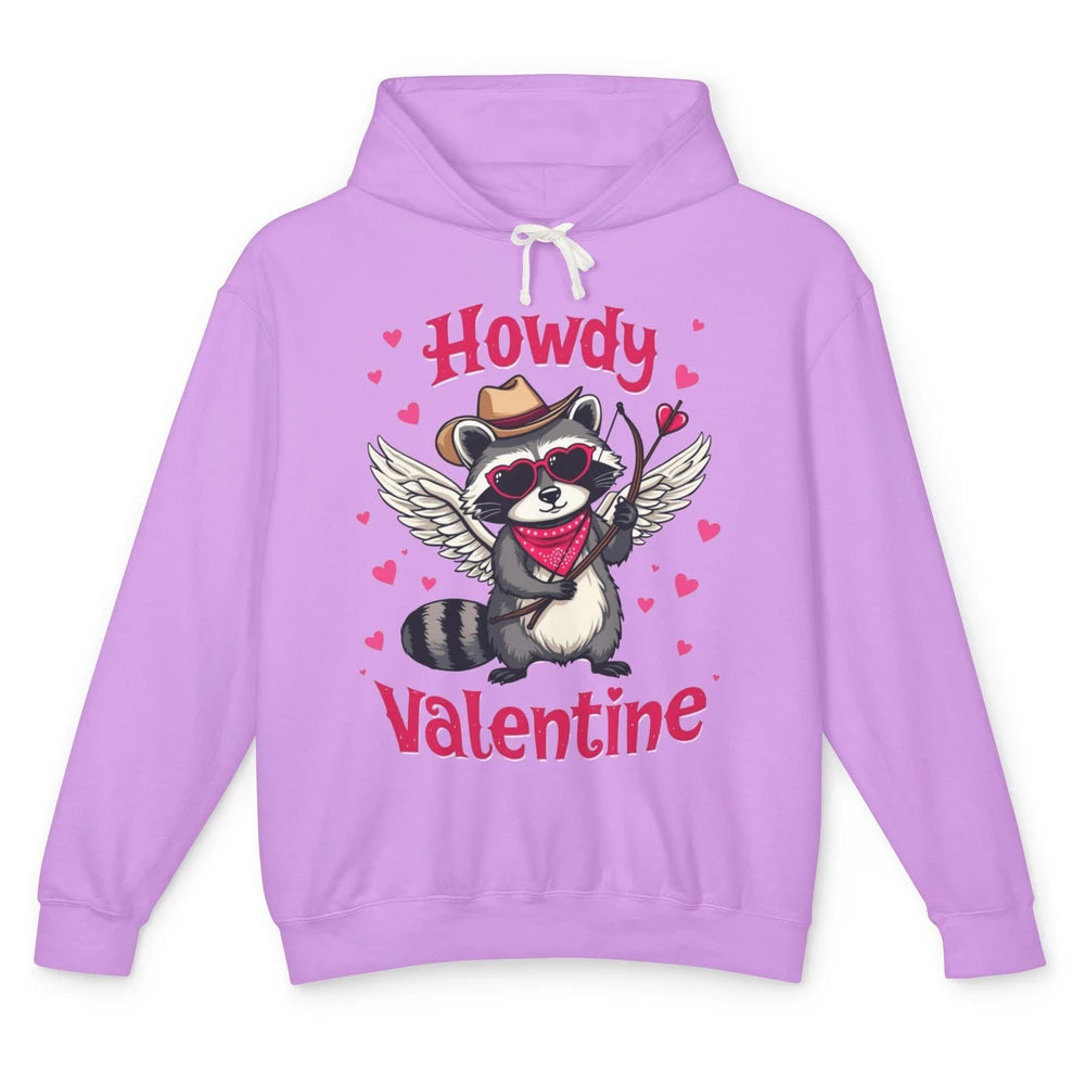Howdy Valentine Cowboy Hat Cupid Raccoon Funny Opossum Love Heart Cute Western Possum Rodeo Unisex Lightweight Hoodie