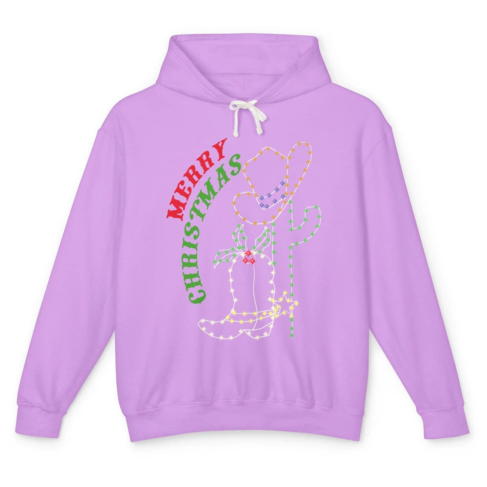 Retro Cowboy Merry Christmas Western Country Cowgirl Costume Unisex Lightweight Hoodie