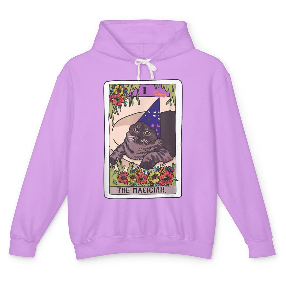 The Magician Grey Cat Tarot Card Witch Rider Goth Halloween Unisex Lightweight Hoodie