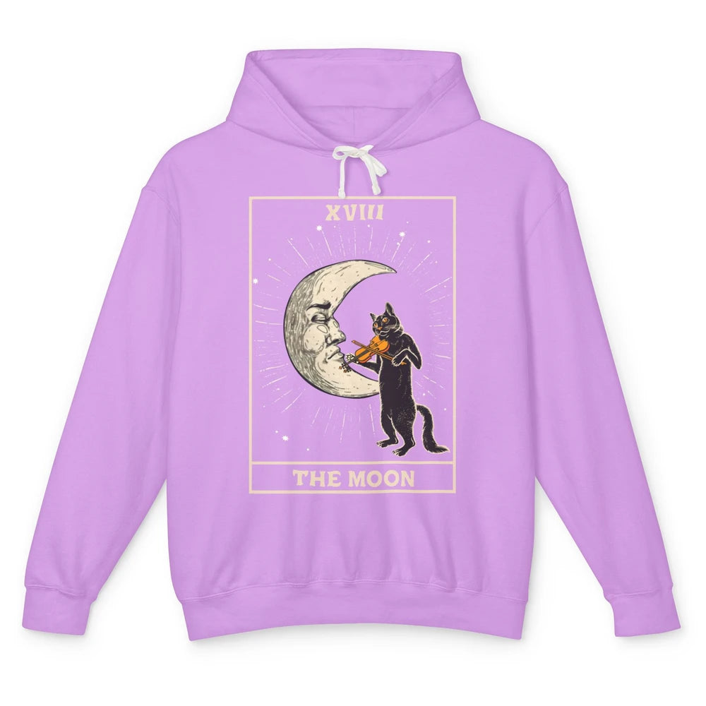 Retro Halloween Cat Guitarist The Moon Tarot Card Witchcraft Unisex Lightweight Hoodie