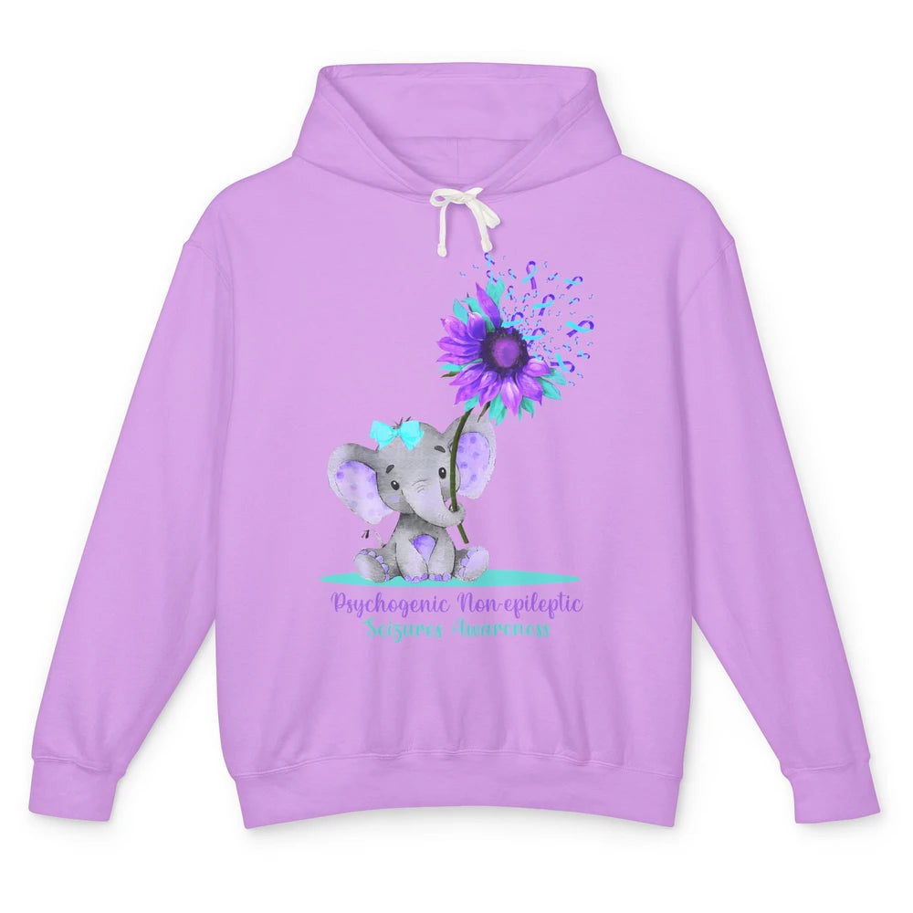 PNES Awareness Purple Teal Ribbon Sunflower Baby Elephant Unisex Lightweight Hoodie