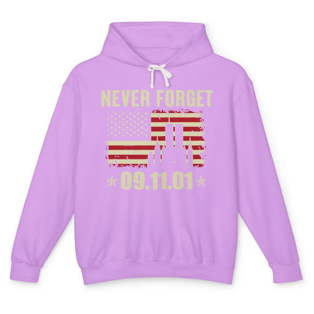 Retro Never Forget 911 American Flag Patriotic Memorial Gift Unisex Lightweight Hoodie
