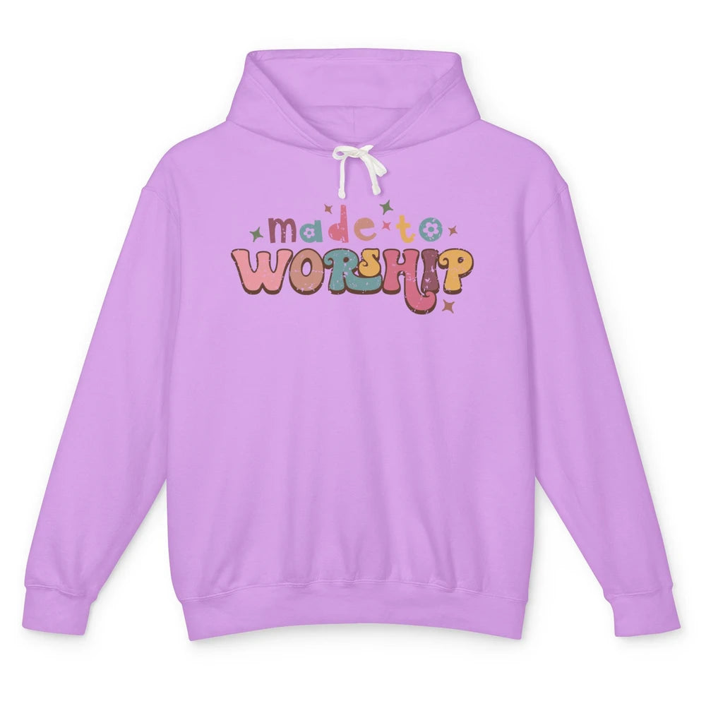Retro Made To Worship Bible Verse Christian Religious Gift Unisex Lightweight Hoodie