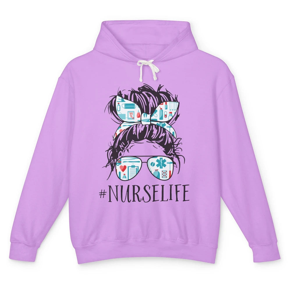 Nurse Life Messy Hair Bun Registered Nursing Student Gift Unisex Lightweight Hoodie