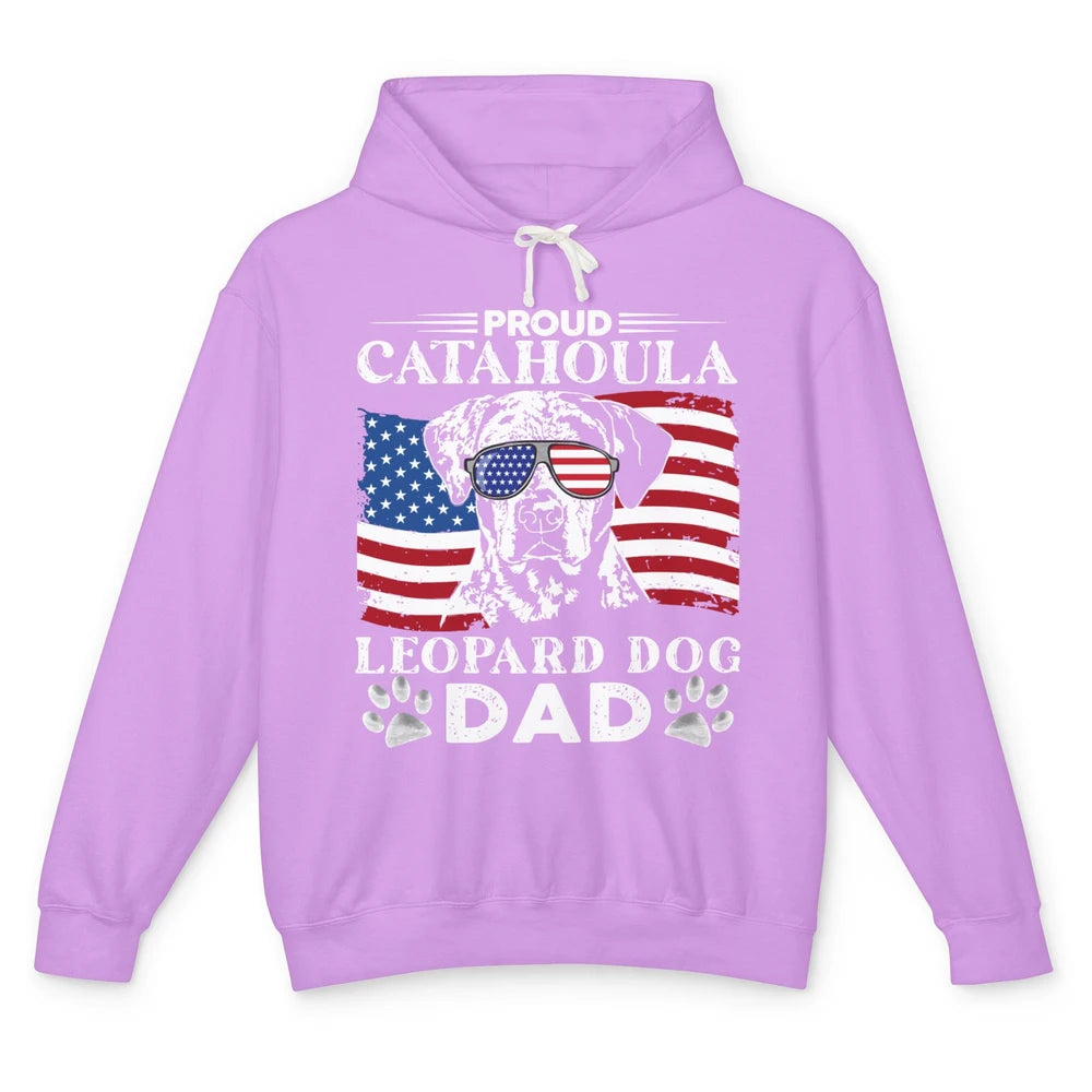 Proud Catahoula Leopard Dog Dad US Flag Patriotic 4th July Unisex Lightweight Hoodie