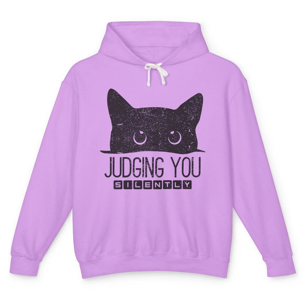 Funny Black Cat Judging You Silently Sarcastic Cat Mom Gift Unisex Lightweight Hoodie