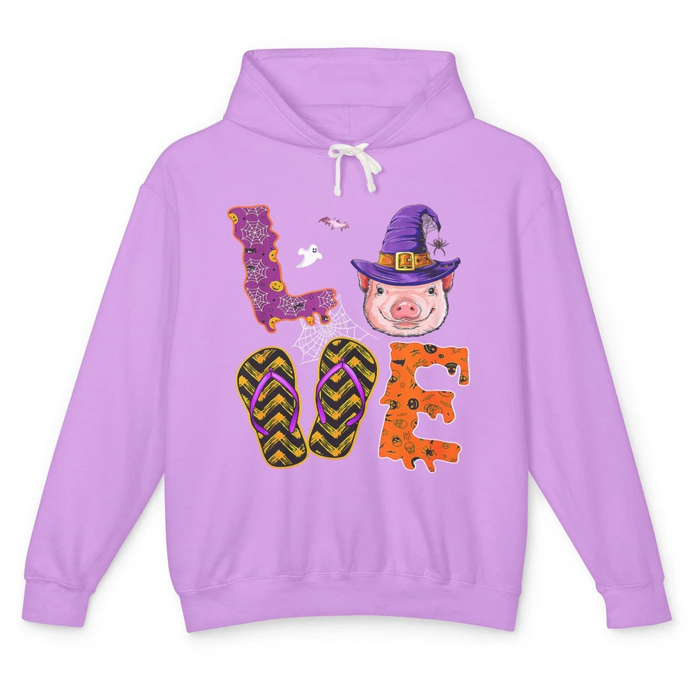 Funny Love Pig Witch Spider Halloween Spooky Season Piggy Unisex Lightweight Hoodie