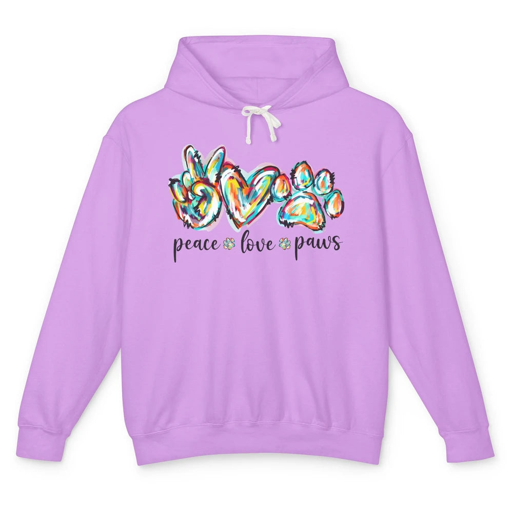 Peace Love Paws Cute Dog Cat Pet Mom Boho Rainbow Fur Lovers Unisex Lightweight Hoodie