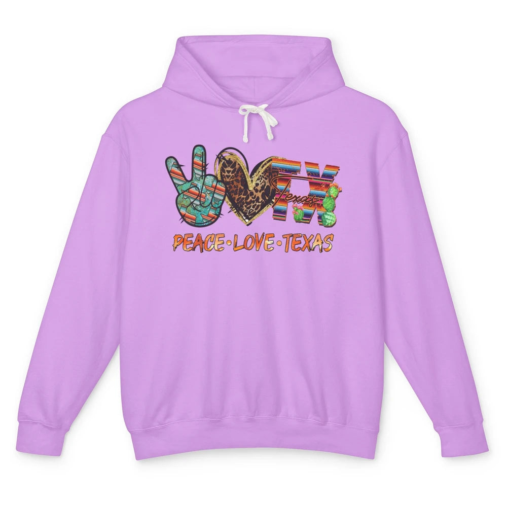 Retro Peace Love Texas Leopard Western Country Desert Cactus Unisex Lightweight Hoodie