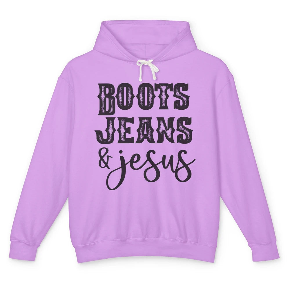 Retro Boots Jeans and Jesus Christian Western Country Cowboy Unisex Lightweight Hoodie