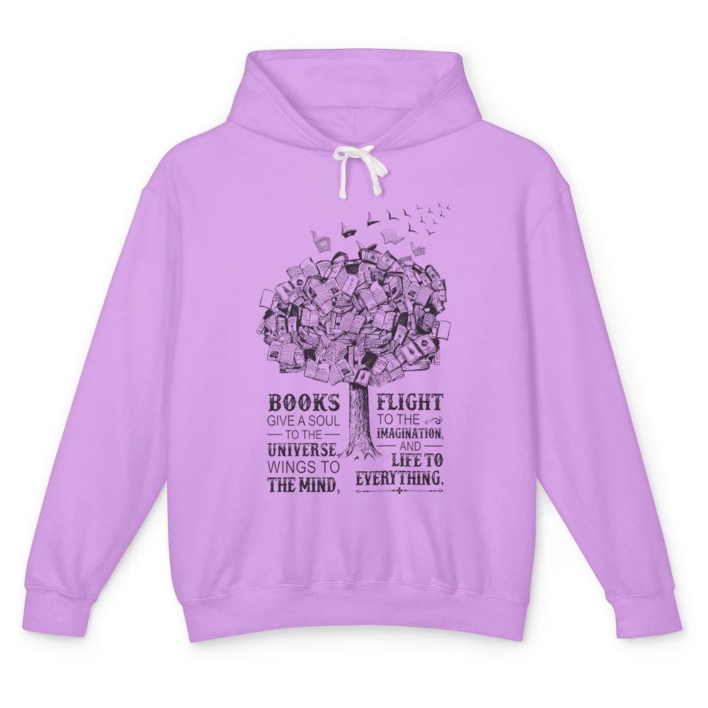 Retro Book Lovers Book Gives A Soul Reading Tree Bookworm Unisex Lightweight Hoodie