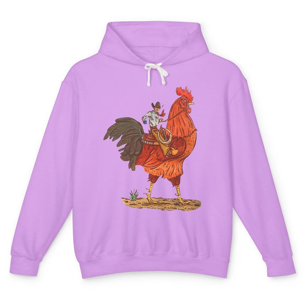 Retro Cowboy Riding Rooster Funny Western Country Cowboy Unisex Lightweight Hoodie