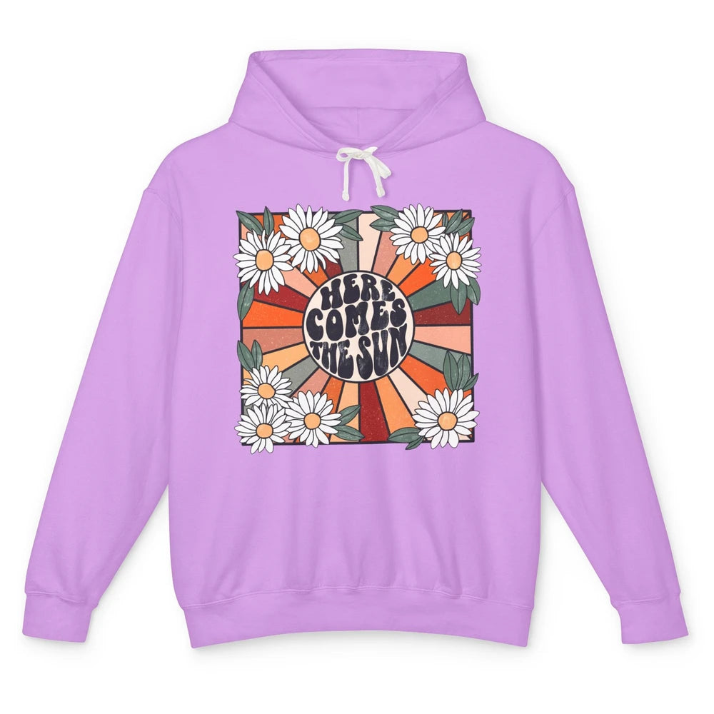 Retro Here Comes The Sun Sunshine Motivational Positive Mind Unisex Lightweight Hoodie
