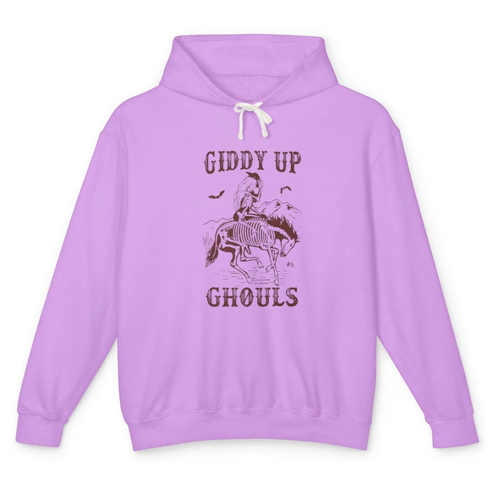 Retro Giddy Up Ghouls Skeleton Western Cowgirl Howdy Cowboy Unisex Lightweight Hoodie