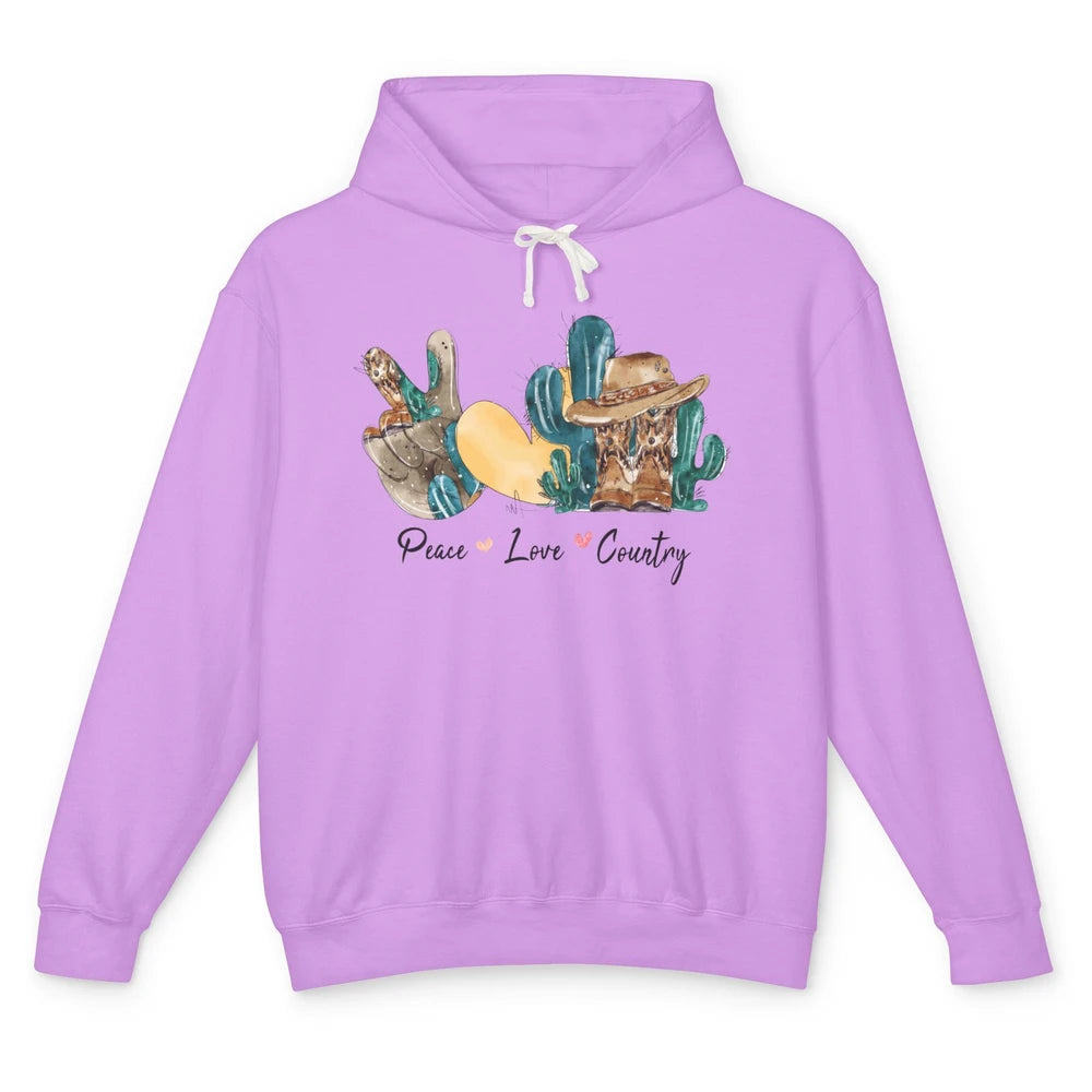 Retro Cactus Peace Love Country Cowgirl Hat Midwest Girl Unisex Lightweight Hoodie