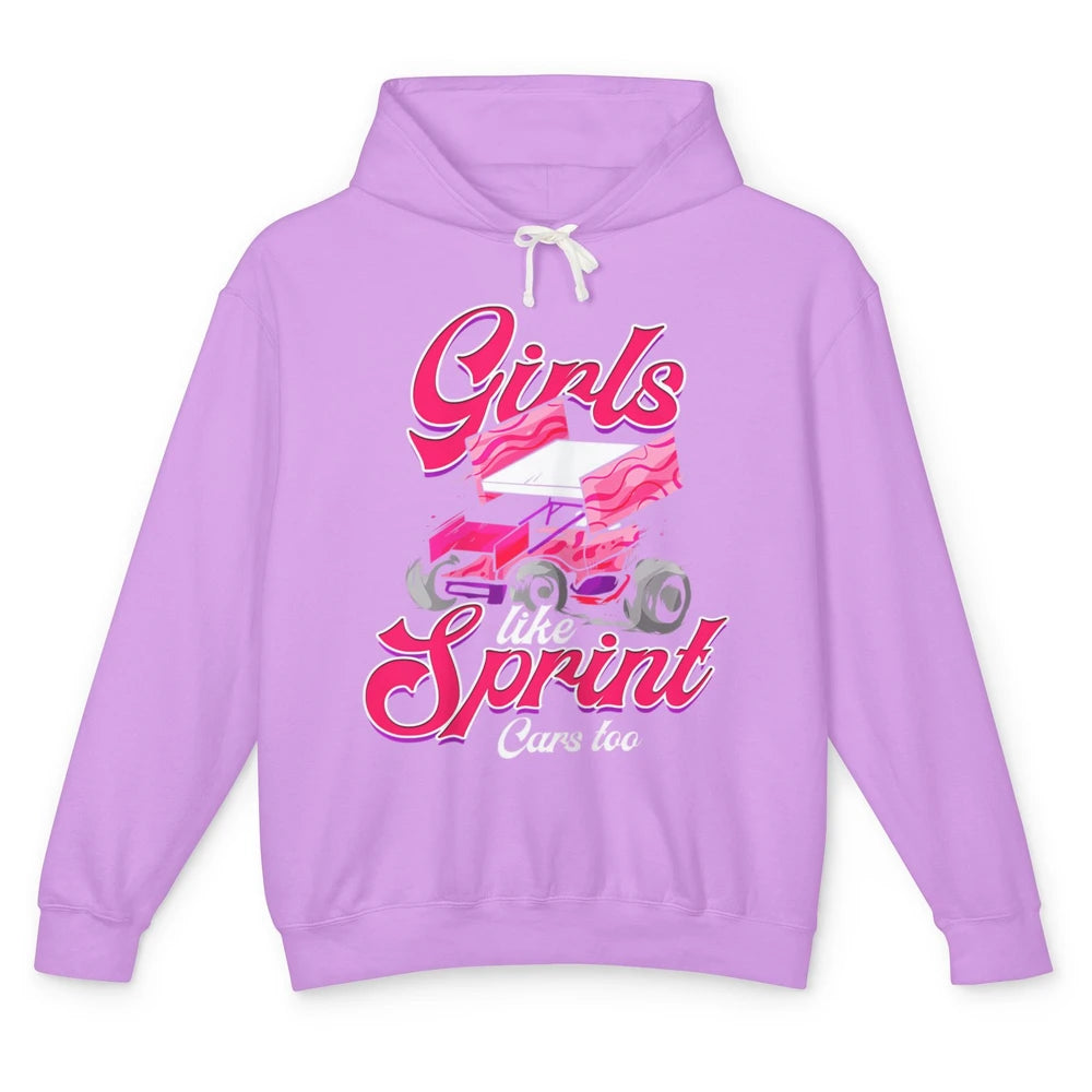 Racing Dirt Track Girls Like Sprint Car Too Race Truck Retro Unisex Lightweight Hoodie