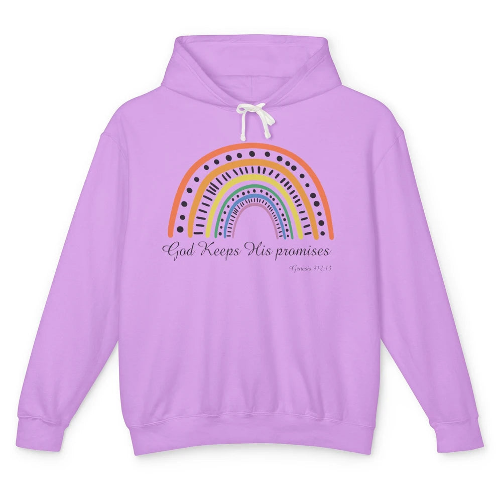 Retro Rainbow God Keeps His Promises Christian Religious Unisex Lightweight Hoodie