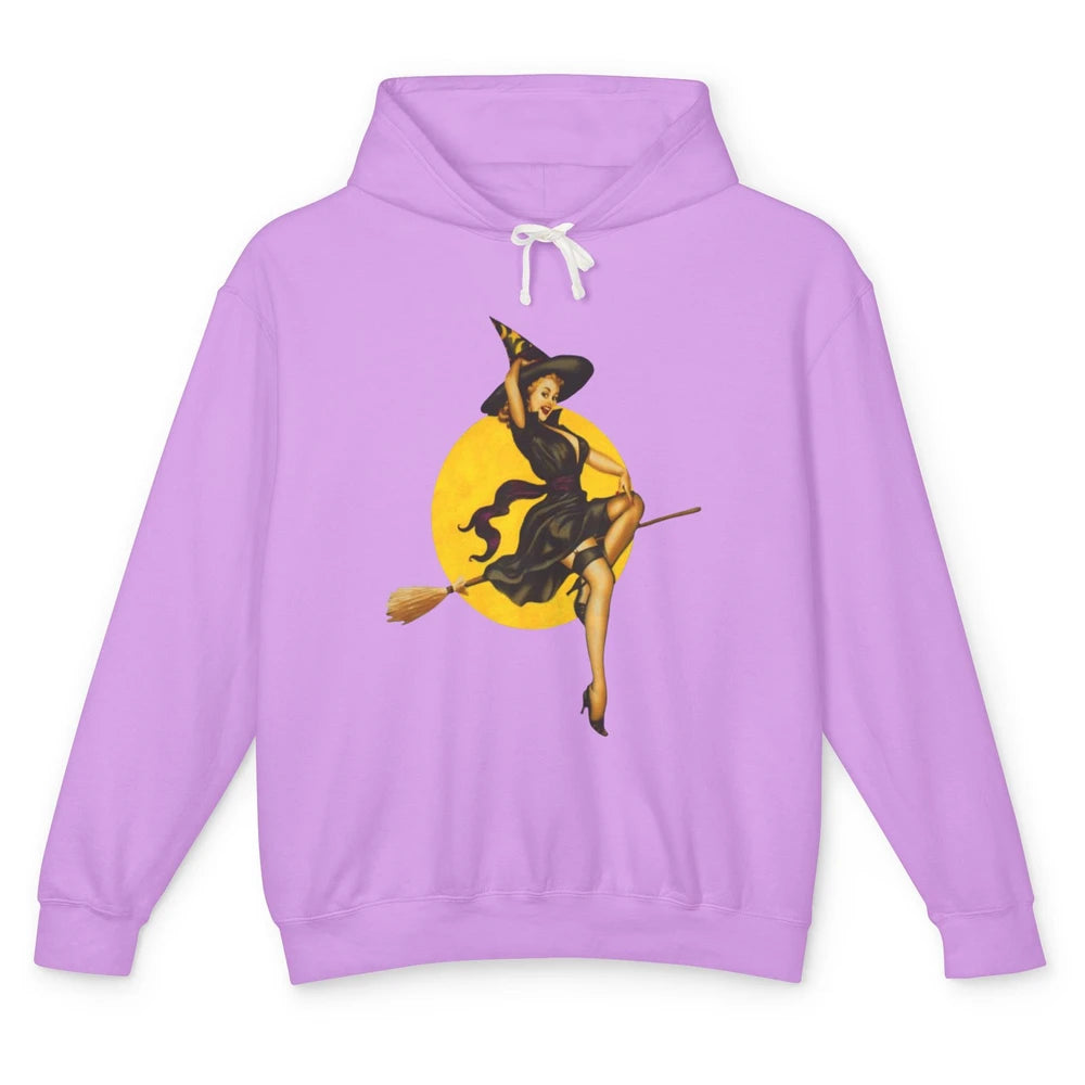 Pin Up Vintage Witch Pastel Witchcraft Halloween Spooky Goth Unisex Lightweight Hoodie