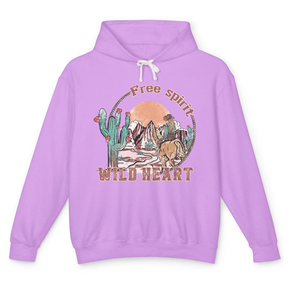 Free Spirit Wild Heart Cowgirl Western Country Happy Valentine's Day Rodeo Horseback Vintage Cactus Texas Horse Rider Howdy Unisex Lightweight Hoodie