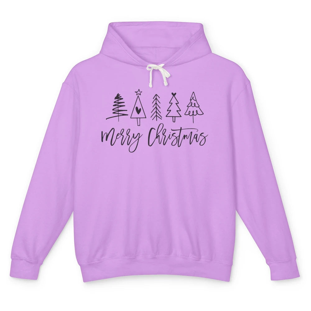 Merry Christmas Tree Heart Doodle Drawing Christmas Costume Unisex Lightweight Hoodie